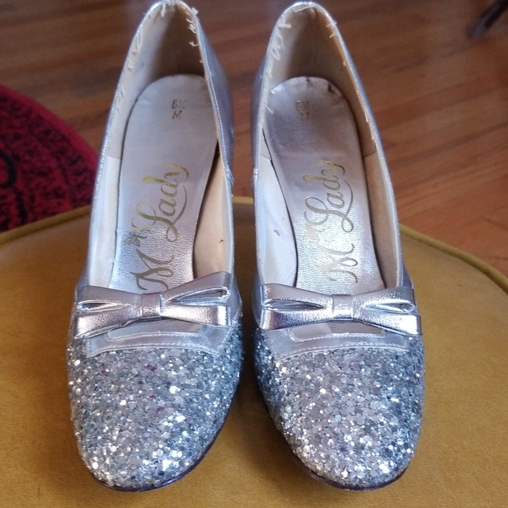 VTG M'Lady Silver Sequined Dorothy Heels